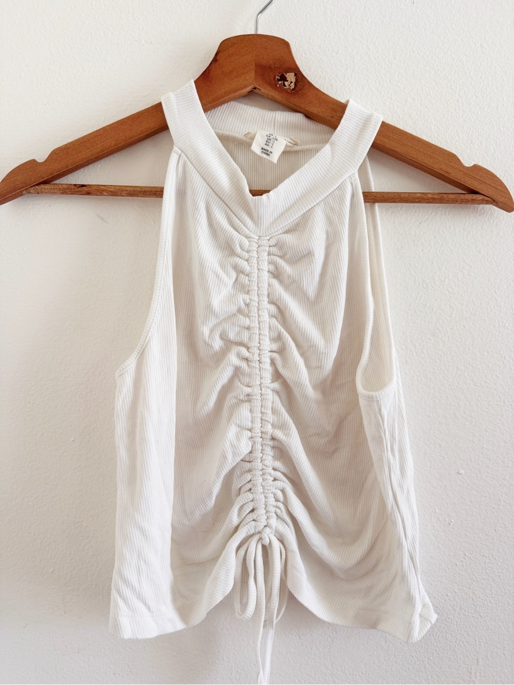 Happily Grey Ruched Halter Ribbed Tank Top - White large